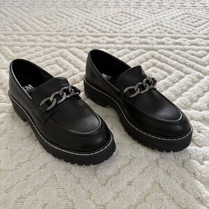 SM New York Chunky Chain Loafers – Black Platform Lug Sole Shoes – Size 7